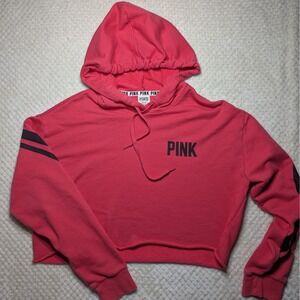 PINK Victoria's Secret Cropped Hoodie Coral Logo Sweatshirt